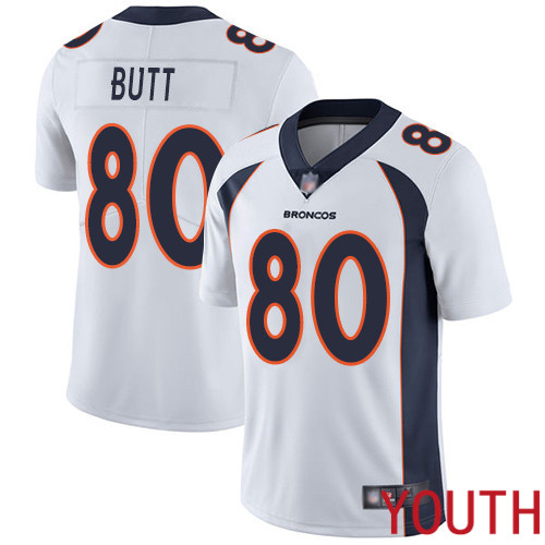Youth Denver Broncos #80 Jake Butt White Vapor Untouchable Limited Player Football NFL Jersey->youth nfl jersey->Youth Jersey